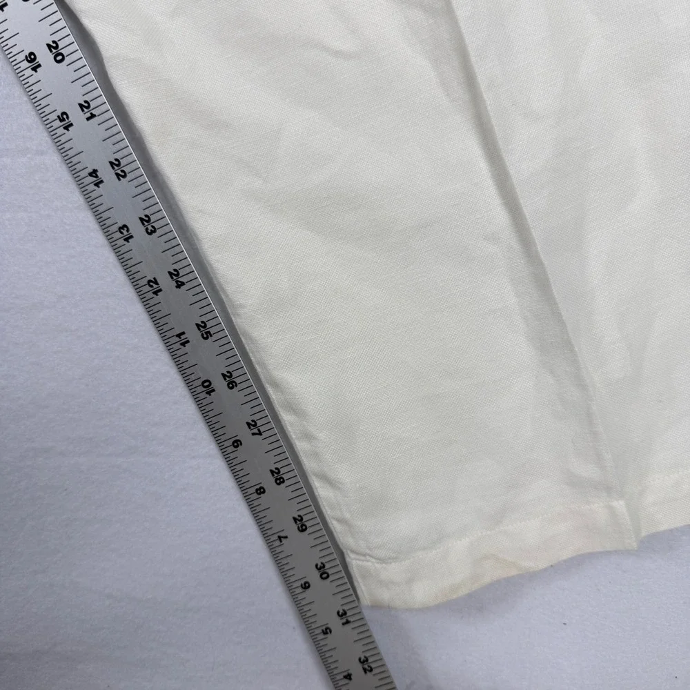 Vintage Caribbean Linen Blend Pants 38x32 Fits 36x31 Cream Relaxed Elastic Waist
